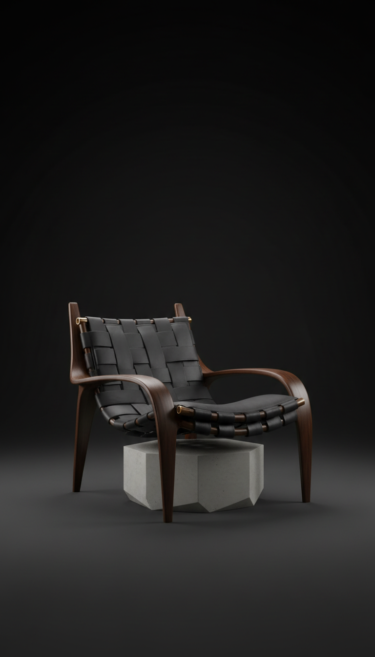 Ebony and leather lounge chair handcrafted